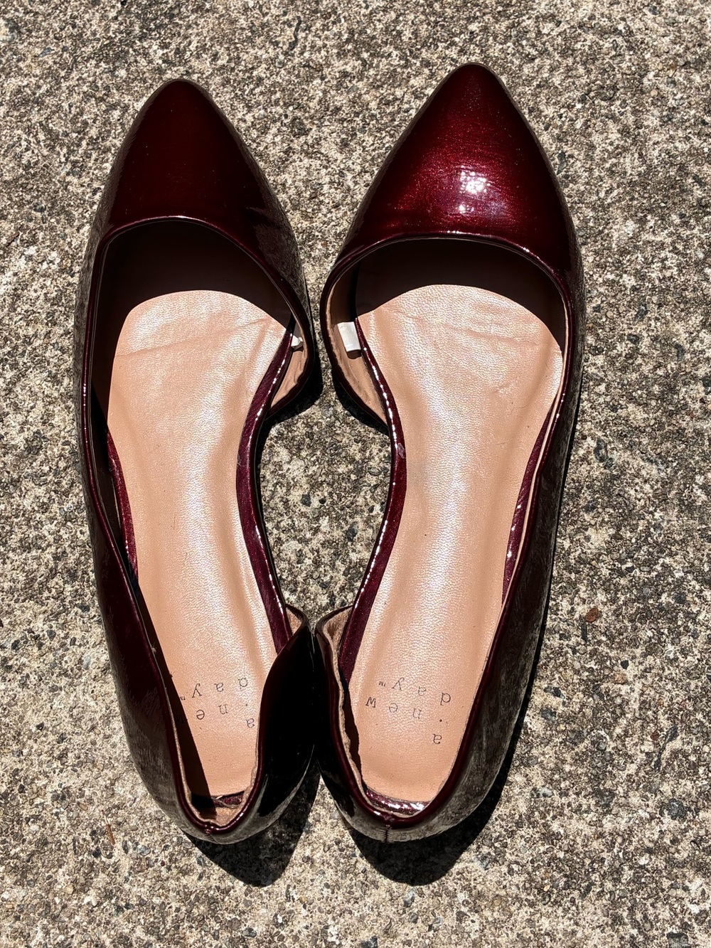 A New Day 6.5 deep ruby red patent faux leather d’orsay pointy toe flats shoes - Picture 5 of 8